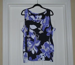 Chico's TOUCH of COOL FLORAL TANK Size 2 Large 12 14 Purple Navy Top NWT $40 - Picture 1 of 8