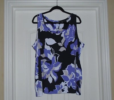Chico's TOUCH of COOL FLORAL TANK Size 4  XXL 20 22 Purple Navy Top NWT $40 - Image 1 of 4
