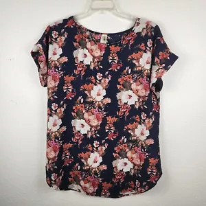 Lara Fashion Womens Short Roll Tab Sleeve Floral Lightweight Tunic Size L Blouse - Picture 1 of 6