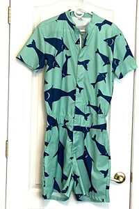 Adult Green Blue Sharks 1-Pc Romper Sz Med Men Unisex NWOT - Picture 1 of 6