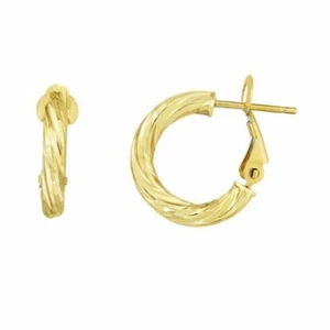 6/8" Diamond Cut Twist Omega Back Hoop Earrings Real 14K Yellow Gold 1.7g - Picture 1 of 2