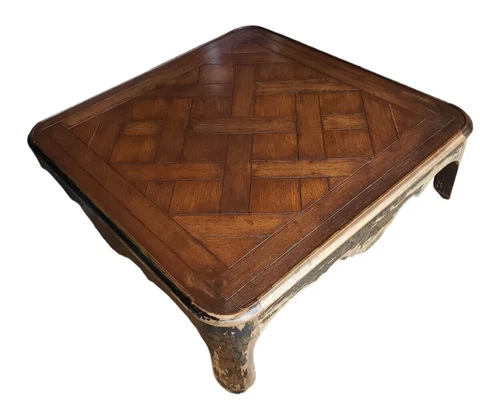 Baker Furniture Coffee/Cocktail Table - Distressed/Farmhouse Table Chinoiserie Cover
