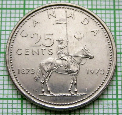 CANADA 1973 25 CENTS, Royal Canadian Mounted Police 100th ANNIVERSARY, UNC - Image 1 of 4
