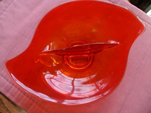 VINTAGE VIKING GLASS EPIC RED ORANGE AMBERINA DIVIDED DISH 9"X 6 1/2" - Picture 1 of 7
