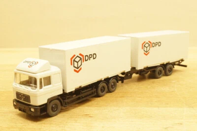 Ho 1:87 WIKING Werbemodell Man F 90 Scambiare il Corpo Tandem Rimorchio " Dpd " - Immagine 1 di 4