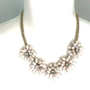 Vintage Necklace Pale Pink Beaded Floral Rhinestone Gold Tone Chain Signed T - Picture 1 of 6