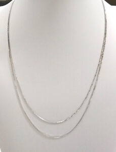 Two BOX Chain Necklaces Rhodium Plated over Sterling Silver 16.5" 42cm, 18" 45cm