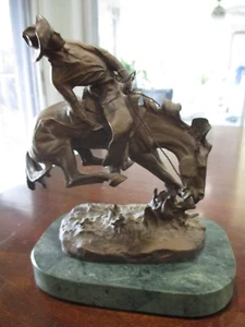 Frederic Remington solid bronze sculpture cowboy horse marble base western art - Picture 1 of 11