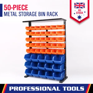 50-Pieces Bin Storage Shelving Rack Tool Parts Garage Tray Steel Organiser - Picture 1 of 7