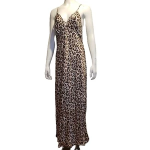 Victoria's Secret Seiden-Maxikleid groß beige Leopardenkleid langes Nachthemd - Bild 1 von 4