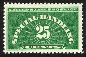 US Scott QE4 a, 1928 Special Handling, 25c gelbgrün, VLH MINT - Bild 1 von 1