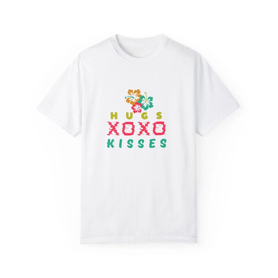 Camiseta Abrazos y Besos, Amor, Romántica, Retro, Vintage, Hibisco, Regalo Foto 1 de 1
