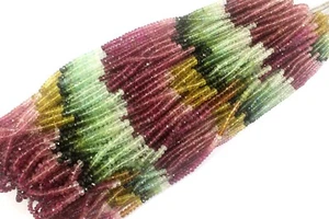 Top Quality 13" Long Natural Multi Tourmaline Faceted Rondelle Beautiful Beads - Picture 1 of 7