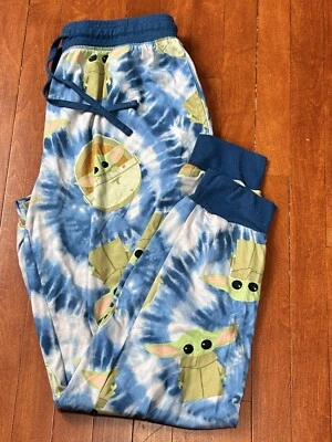 Star Wars Yoda size Medium Lounge Bottoms Pajama Pants Blue Drawstring - Image 1 of 4