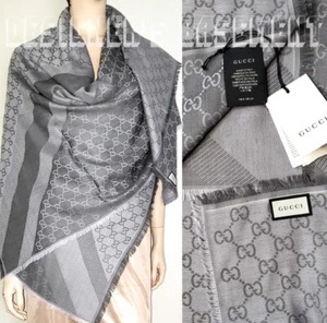 GUCCI wool/silk pale Lavender & Gray GGWEB Monogram 55" scarf PASHMINA shawl NWT - Picture 1 of 4