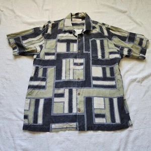 Tommy Bahama Shirt Mens Large Green Black Silk Short Sleeve Button Up Casual - Picture 1 of 11