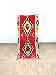 Moroccan Vintage Red Rug 2x5 Handmade Cotton Berber Geometric Tribal Hallway Rug - Picture 1 of 8