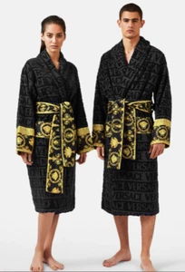 Versace Baroque Cotton Black Bathrobe ❤ Luxury Hot Gift Unisex Pajamas Sleepwear - Picture 1 of 13