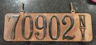 1907 New York NY Prestate Pre State plaque d'immatriculation pas cuir de porcelaine 1908 voiture