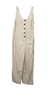 Marine Layer size S Hemp Tencel Blend Romper Pants Tan White Striped Womens - Picture 1 of 13