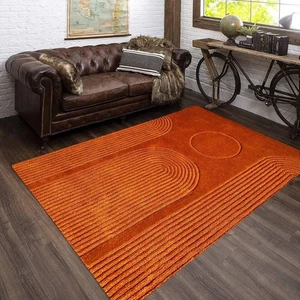 Alfombra Marrón Mechón de Mano Geométrico Lana Color Naranja para Cocina Haal - Imagen 1 de 5