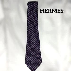 HERMES Necktie Tie Blue all-over pattern 100% Silk made in France J6520 - Picture 1 of 24