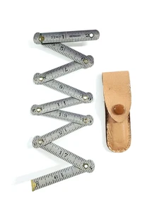 Vintage Metall kleines klappbares 20 Zoll Maßband mit Lederetui Made in Germany - Bild 1 von 5