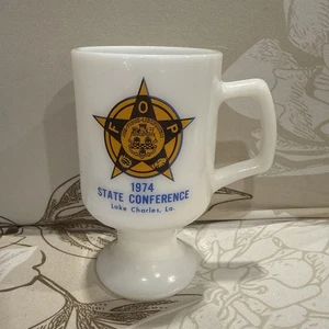 Fraternal Order of Police Louisiana 1974 Vintage Milk Glass Mug - Picture 1 of 6