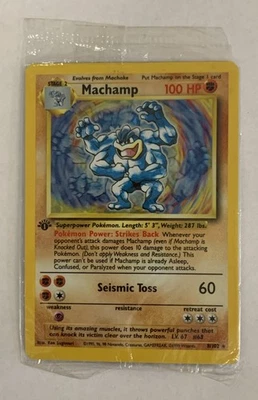 1999 WOTC Pokémon BASE SET 1ST EDITION MACHAMP 8/102 HOLO RARE PROMO SEALED (NM) - Image 1 of 2