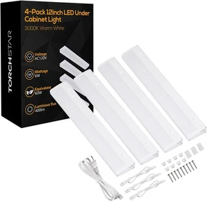 4 Pack Plug in Under Cabinet Lighting, Linkable LED Under Cabinet Light Kit - Picture 1 of 14