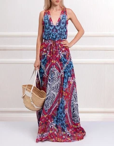 RRP €638 CUSTO BARCELONA Maxi Dress IT42 US6 UK10 M Lined Flared Open Back - Picture 1 of 8