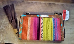 CARTERA DE MANO para mujer Nocona Belt Co. multicolor azteca con flecos que falta correa - Imagen 1 de 3