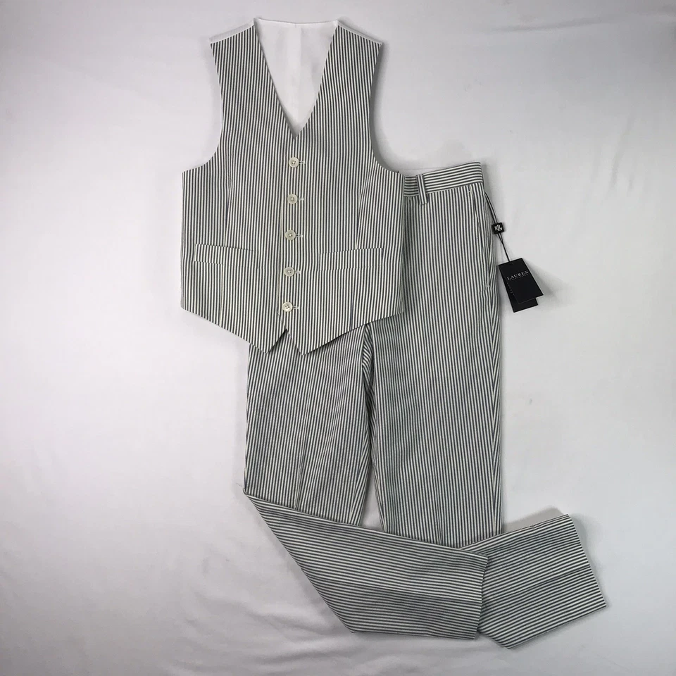 (NEW) Ralph Lauren Two-Piece Suit Seersucker Vest Pants Set Boys Size 10 / 25"W - Image 1 of 4