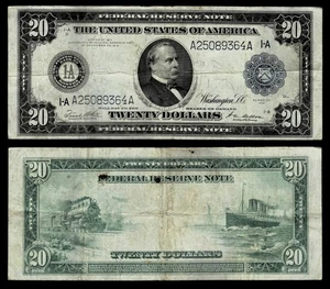 1914 $20 Federal Reserve Note BOSTON,MA , VERY FINE - Picture 1 of 1