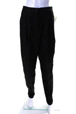 Pantalones de pierna recta plisados a lunares de tiro alto de lana negros Ungaro para mujer talla 14 Foto 1 de 4