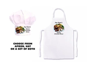 Famous Christmas Dinner Print ADULTS Apron Print Adults Chefs Hat / Apron Set - Picture 1 of 6