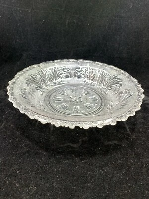 Antique Boston Sandwich Clear Glass Tulip Acanthus lacy 8.5" low bowl 1830-1845 - Image 1 of 4