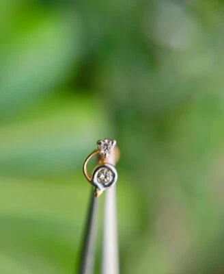 14K Yellow Gold Bezel Set Diamond Body Piercing Jewelry Gold Bridal Jewelry Gift - Image 1 of 4