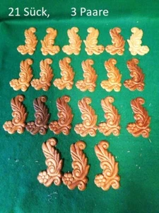 21 x Holzornamente / Applique, rechts / links 3 Paar + 15 x Einzel Stücke - Bild 1 von 4