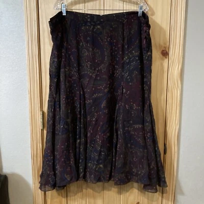 Lauren/Ralph Lauren Size 22W Wine-colored Silk Midi Skirt - Image 1 of 4