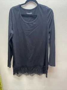 Soft Surroundings Tunic Shirt Womens Medium Black Lace Bottom Stretchy Classic - Picture 1 of 5