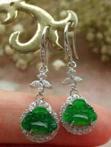Video Sterling Silver 925 Green A Jade jadeite Buddha Earrings Earring 399560 - Picture 1 of 9