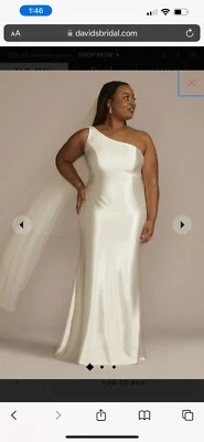 Vestido de novia con funda trasera acanalada de un hombro, David Bridal Marfil 22W DB Studio Foto 1 de 4