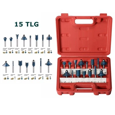 15 tlg Fräsersatz Fräsmaschinen für Oberfräser Fräser Schaftfräser Nutfräser 1/4 - Bild 1 von 4