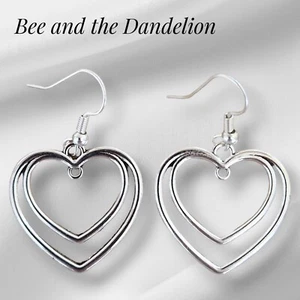 Silver Tone Hollow Hearts Handmade Drop Earrings - Picture 1 of 9