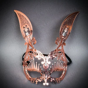 Máscara de fiesta de mujer con pedrería de metal corte láser conejito conejo oro rosa - Imagen 1 de 5