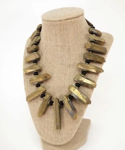 Brutalist Statement Necklace Quartz Rough Matte Gold Drama Choker Artisan - Picture 1 of 6