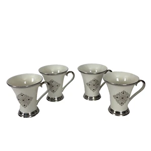 4 Lenox Dimensions Collection Solitaire 10oz Ivory Accent Mug Platinum RARE ITEM - Picture 1 of 12