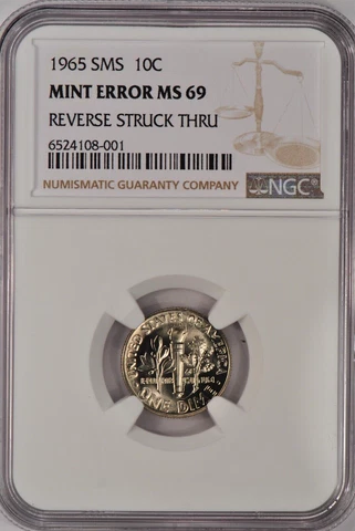 1965 STRUCK THRU sms Roosevelt Dime NGC MS 69 SP69 Variety Coin Cover