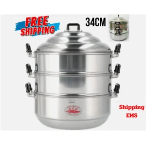 Utensilios de cocina tradicionales tailandeses de aluminio marca cocodrilo olla de vapor 3 niveles 34 cm. - Imagen 1 de 10